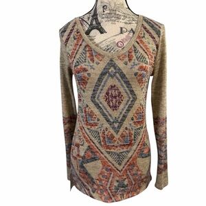 Derek Heart Multicolor Aztec Geometric Sweater Knit Top Size S